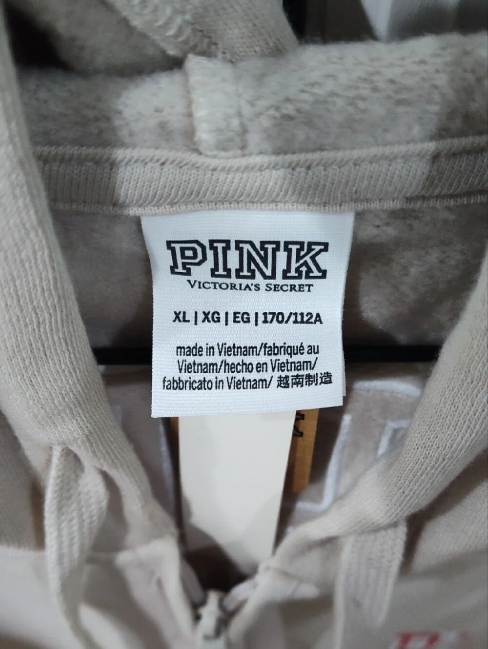 PINK Victoria's Secret Beige Zip-Up Hoodie with Red Logo - Picture 6 of 7